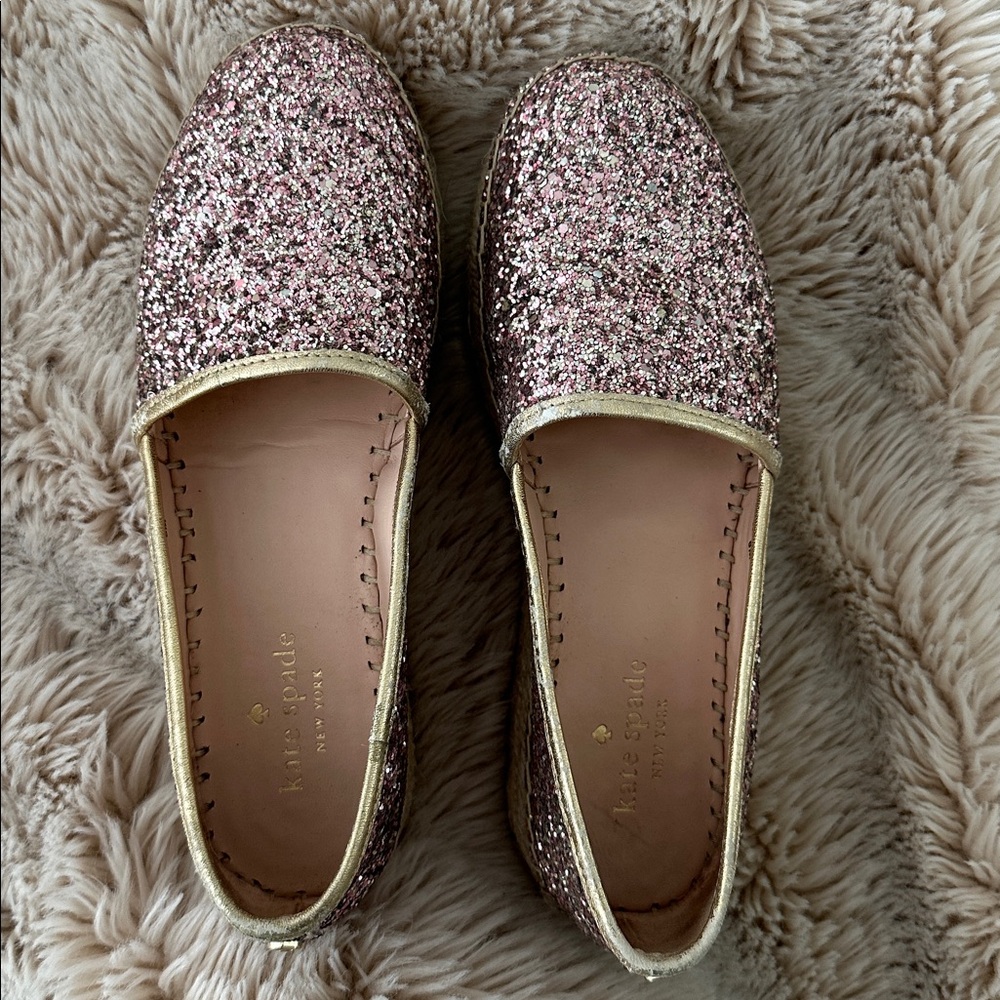 Kate Spade pink glitter platform espadrilles with gold detail - women’s size 6 - Picture 7 of 9